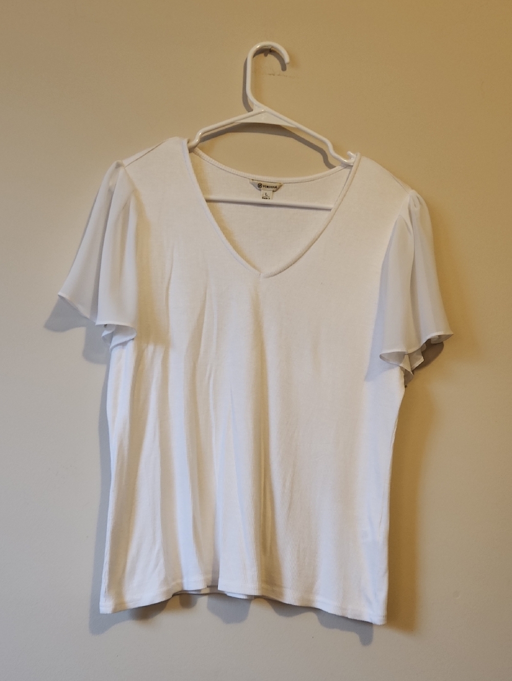 Versona White V-Neck Flutter Sleeve Top